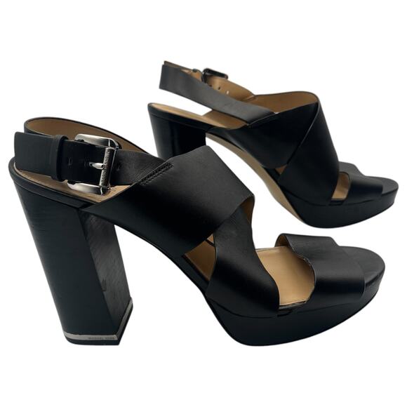 Michael Kors Mariana Sling Back Block Heels Platform Sandals Black Size 8.5M - Picture 1 of 8